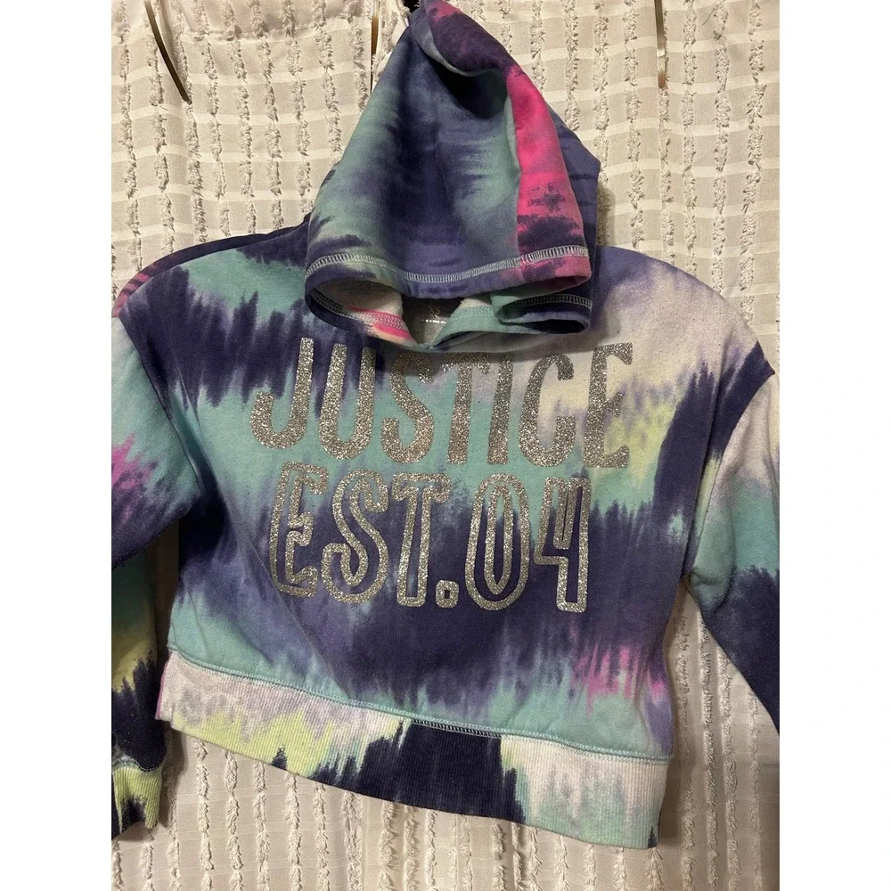 Justice Girls XS 5/6 Tie Dye Cropped Hoodie and Joggers Set Glitter Logo